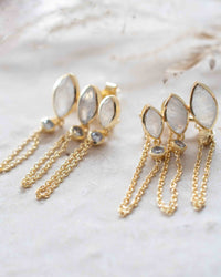 Moonstone & Zirconia Stud Earrings Gold Plated 18k * Gemstone * Earrings * Rainbow Moonstone * Handmade * Boho * Modern * BJE232
