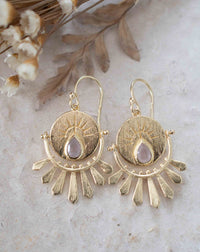 Rose Quartz Logo Round Earrings Dangle Gold Plated 18k * Gemstone * Statement * Every day * handmade* Lightweight * bohemian *ByCila* BJE215