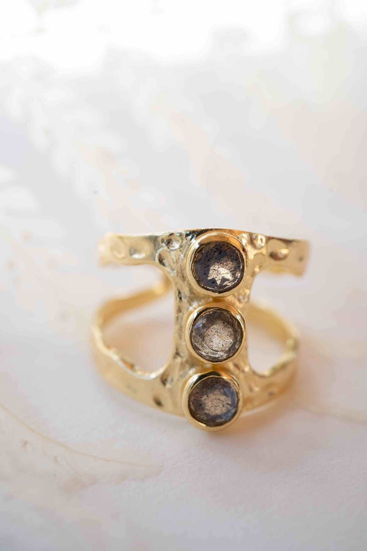 Labradorite Adjustable Ring * Gold Plated Ring * Statement Ring *Gemstone Ring * Labradorite * Hammered Ring  * BJR278