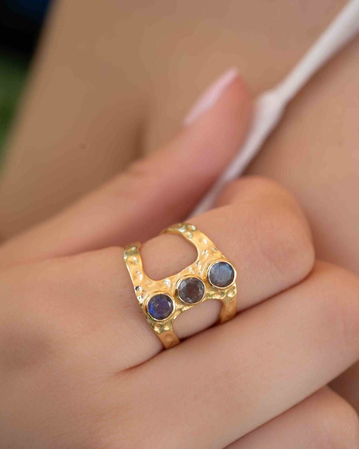 Labradorite Adjustable Ring * Gold Plated Ring * Statement Ring *Gemstone Ring * Labradorite * Hammered Ring  * BJR278