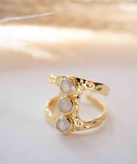 Moonstone Gold Plated Ring *  Hammered * Adjustable * Statement Ring * Gemstone Ring * Rainbow Moonstone * Gold Ring  * BJR277