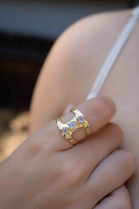 Moonstone Gold Plated Ring *  Hammered * Adjustable * Statement Ring * Gemstone Ring * Rainbow Moonstone * Gold Ring  * BJR277