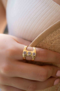 Moonstone Gold Plated Ring *  Hammered * Adjustable * Statement Ring * Gemstone Ring * Rainbow Moonstone * Gold Ring  * BJR277