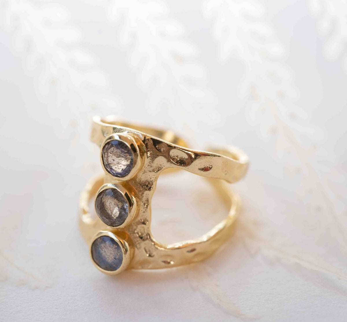 Labradorite Adjustable Ring * Gold Plated Ring * Statement Ring *Gemstone Ring * Labradorite * Hammered Ring  * BJR278