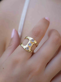 Moonstone Gold Plated Ring *  Hammered * Adjustable * Statement Ring * Gemstone Ring * Rainbow Moonstone * Gold Ring  * BJR277