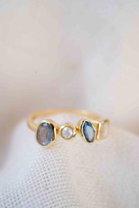 Labradorite, Pearl, Iolite hydro and Moonstone Gold Plated Ring *  Statement Ring * Gemstone Ring * Gold Ring  *  BJR286