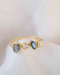 Labradorite, Pearl, Iolite hydro and Moonstone Gold Plated Ring *  Statement Ring * Gemstone Ring * Gold Ring  *  BJR286