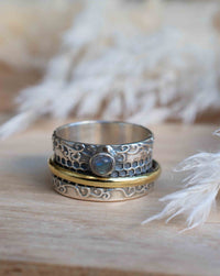 Labradorite Ring * Meditation * Spinner * Spinning * Anxiety * Hammered * Worry * Boho * Spin * Thick Band * Sterling Silver *Bronze* BJS040