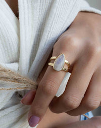 Moonstone Gold Plated Ring * Statement Ring * Gemstone Ring * Rainbow Moonstone * Gold Ring * Large Ring Statement * BJR310
