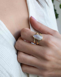 Moonstone Gold Plated Ring * Statement Ring * Gemstone Ring * Rainbow Moonstone * Gold Ring * Large Ring Statement * BJR310