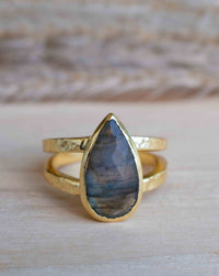 Rainbow Labradorite Ring * Gold Ring * Gemstone * Gold Plated * Statement *Bridal *Wedding * Natural *Handmade * BJR309