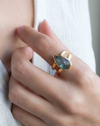 Rainbow Labradorite Ring * Gold Ring * Gemstone * Gold Plated * Statement *Bridal *Wedding * Natural *Handmade * BJR309