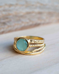 Gold Plated 18k Aqua Chalcedony * Gemstone Ring * Handmade * Statement * Natural * Organic*Gift for her*Jewelry*Bycila*May Birthstone*BJR297