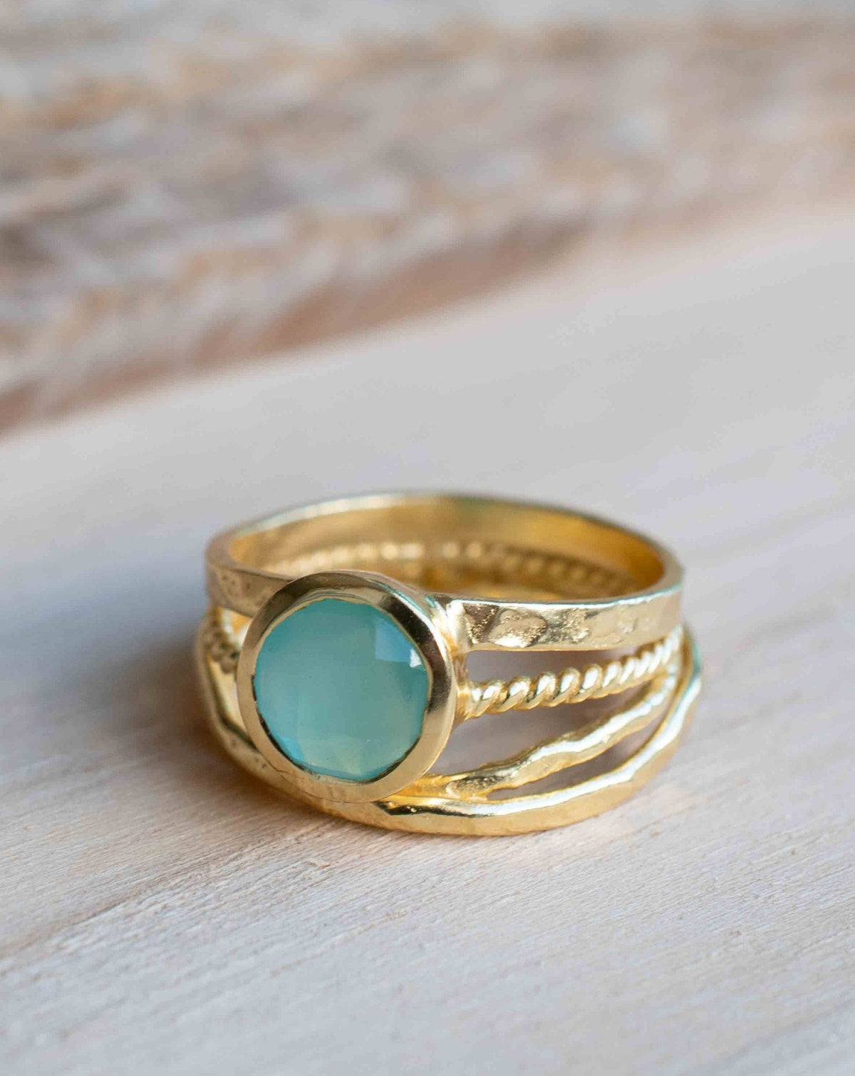 Gold Plated 18k Aqua Chalcedony * Gemstone Ring * Handmade * Statement * Natural * Organic*Gift for her*Jewelry*Bycila*May Birthstone*BJR297