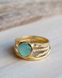 Gold Plated 18k Aqua Chalcedony * Gemstone Ring * Handmade * Statement * Natural * Organic*Gift for her*Jewelry*Bycila*May Birthstone*BJR297