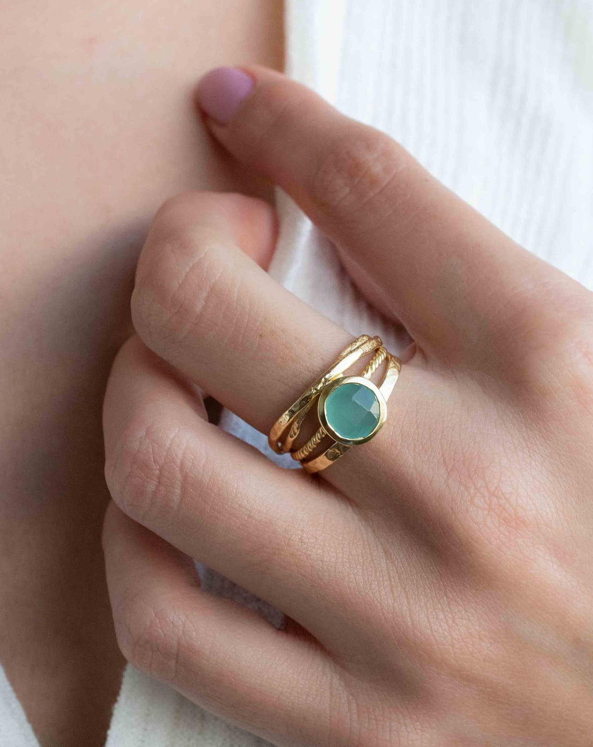 Lucy Ring * Aqua Chalcedony * Gold Plated * BJR297 * Bycila
