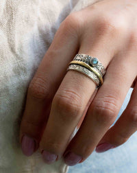 Labradorite Ring * Meditation * Spinner * Spinning * Anxiety * Hammered * Worry * Boho * Spin * Thick Band * Sterling Silver *Bronze* BJS040