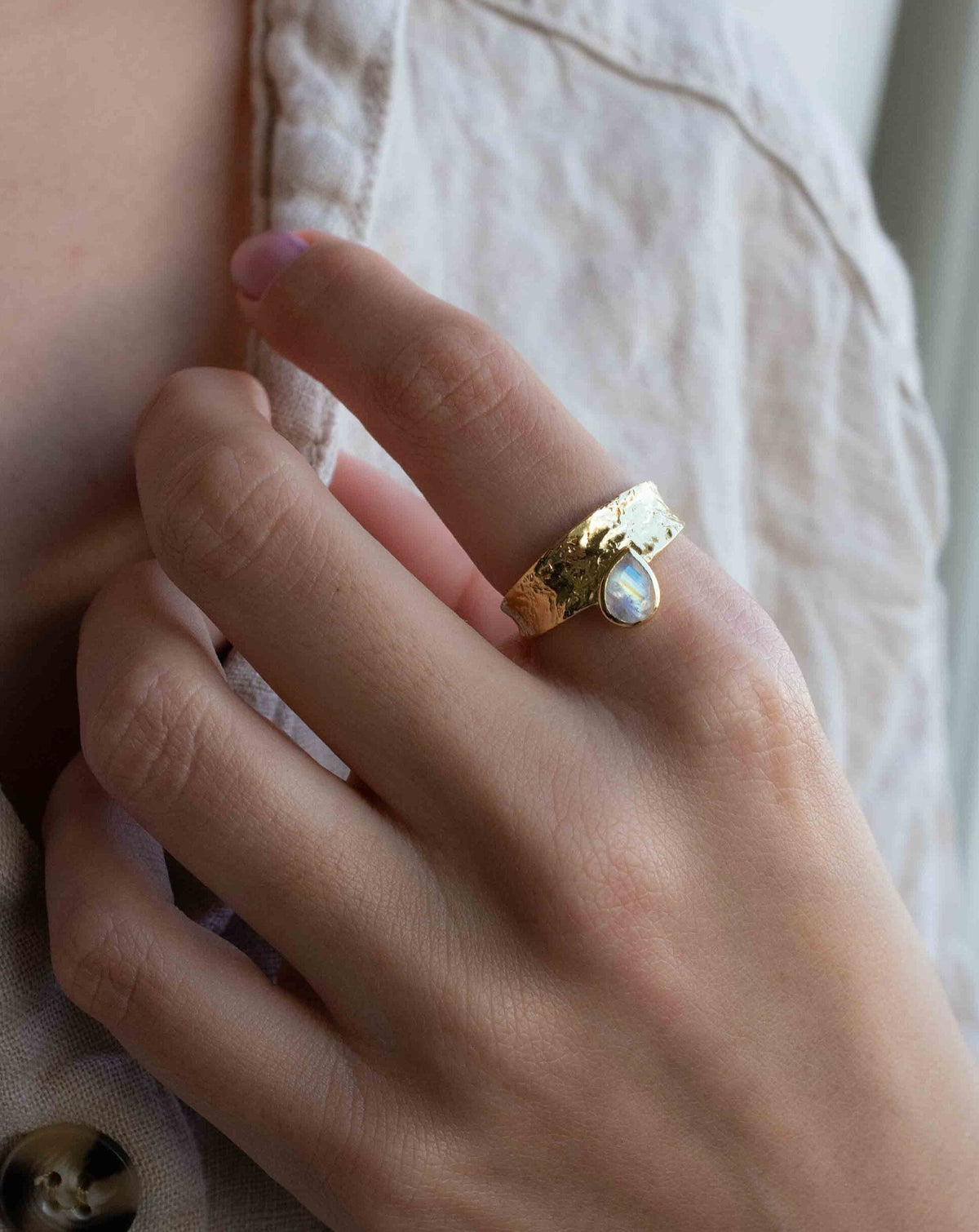 Moonstone Gold Plated Ring * Statement Ring * Gemstone Ring * Rainbow Moonstone * Gold Ring * Large Ring Statement * BJR289