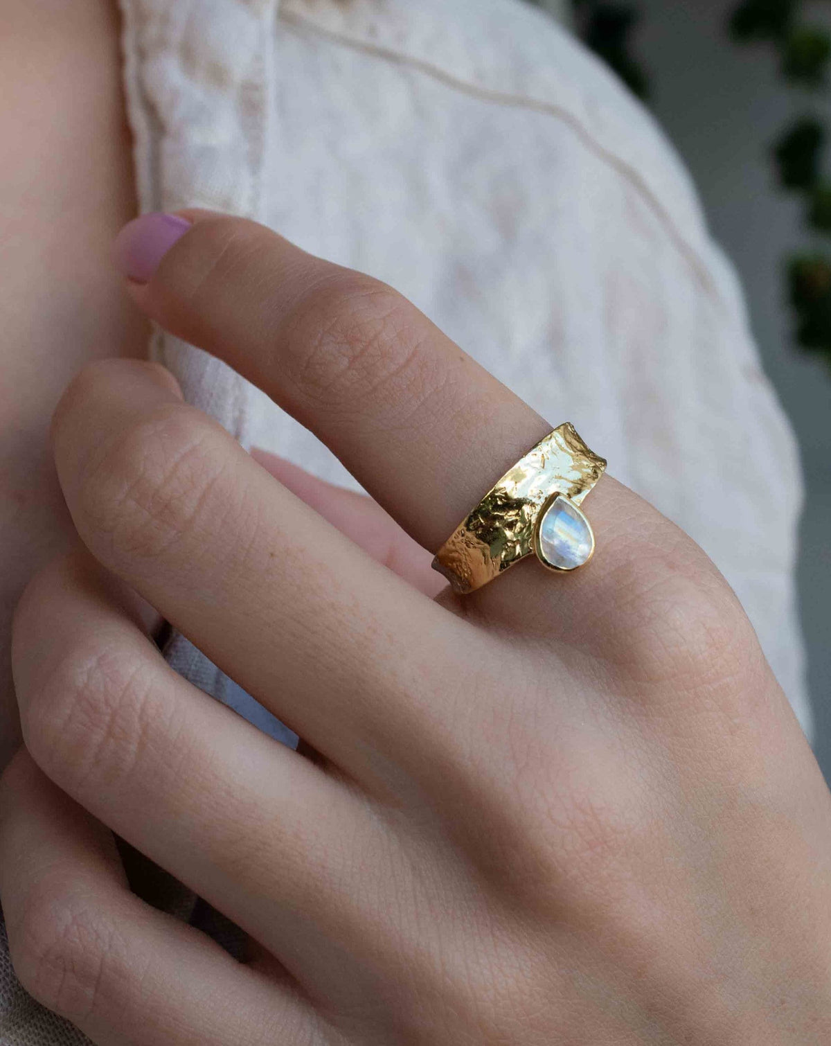 Moonstone Gold Plated Ring * Statement Ring * Gemstone Ring * Rainbow Moonstone * Gold Ring * Large Ring Statement * BJR289