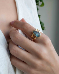 Rainbow Labradorite Ring * Gold Ring * Gemstone * Gold Plated * Statement *Bridal *Wedding * Natural *Handmade * BJR309