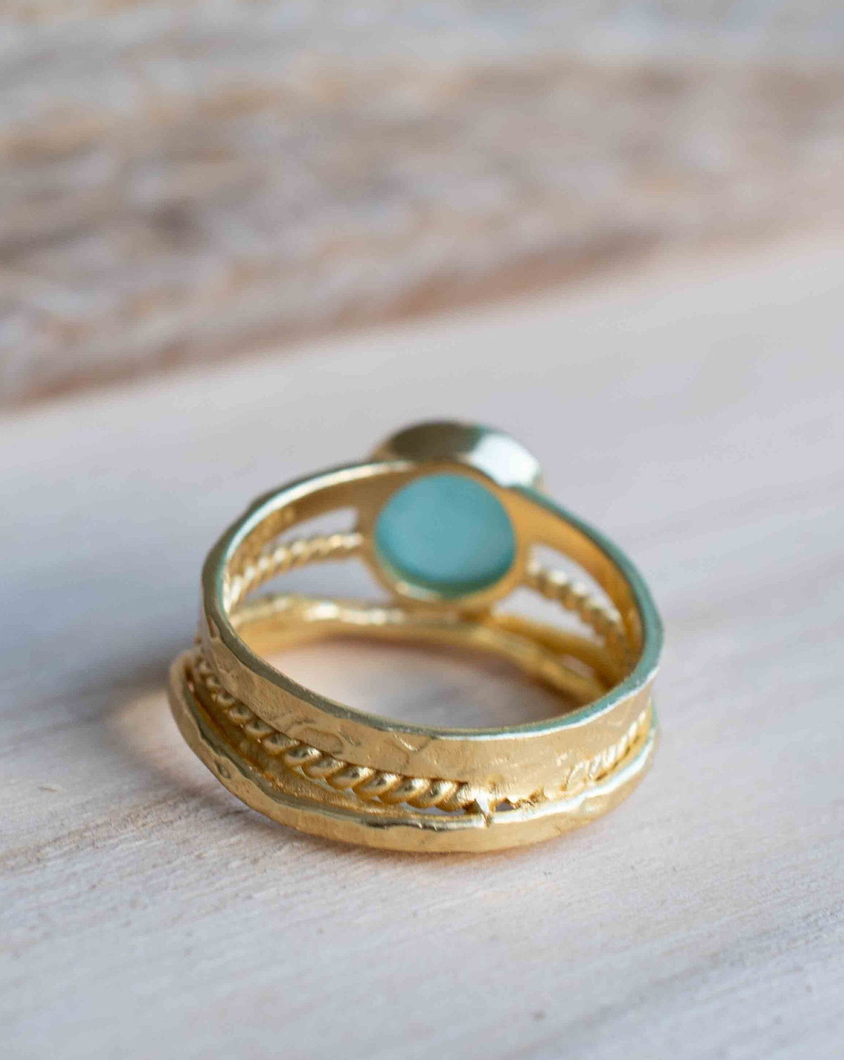 Gold Plated 18k Aqua Chalcedony * Gemstone Ring * Handmade * Statement * Natural * Organic*Gift for her*Jewelry*Bycila*May Birthstone*BJR297