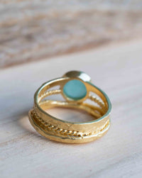 Gold Plated 18k Aqua Chalcedony * Gemstone Ring * Handmade * Statement * Natural * Organic*Gift for her*Jewelry*Bycila*May Birthstone*BJR297