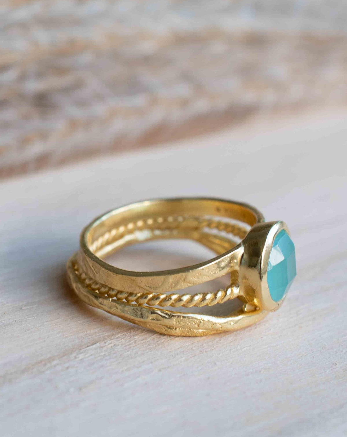 Gold Plated 18k Aqua Chalcedony * Gemstone Ring * Handmade * Statement * Natural * Organic*Gift for her*Jewelry*Bycila*May Birthstone*BJR297