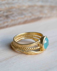 Gold Plated 18k Aqua Chalcedony * Gemstone Ring * Handmade * Statement * Natural * Organic*Gift for her*Jewelry*Bycila*May Birthstone*BJR297