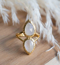 Moonstone Gold Plated Ring * Statement Ring * Gemstone Ring * Rainbow Moonstone * Gold Ring * BJR307