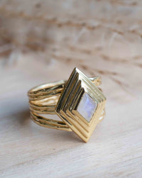 Moonstone Gold Plated Ring * Statement Ring * Gemstone Ring * Rainbow Moonstone * Gold Ring * BJR303