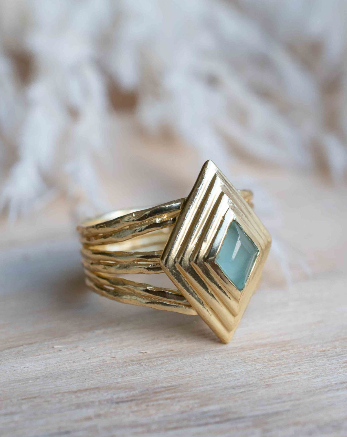 Gold Plated 18k Aqua Chalcedony * Gemstone Ring * Handmade * Statement * Natural * Organic*Gift for her*Jewelry*Bycila*May Birthstone*BJR302