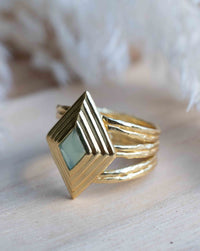 Gold Plated 18k Aqua Chalcedony * Gemstone Ring * Handmade * Statement * Natural * Organic*Gift for her*Jewelry*Bycila*May Birthstone*BJR302