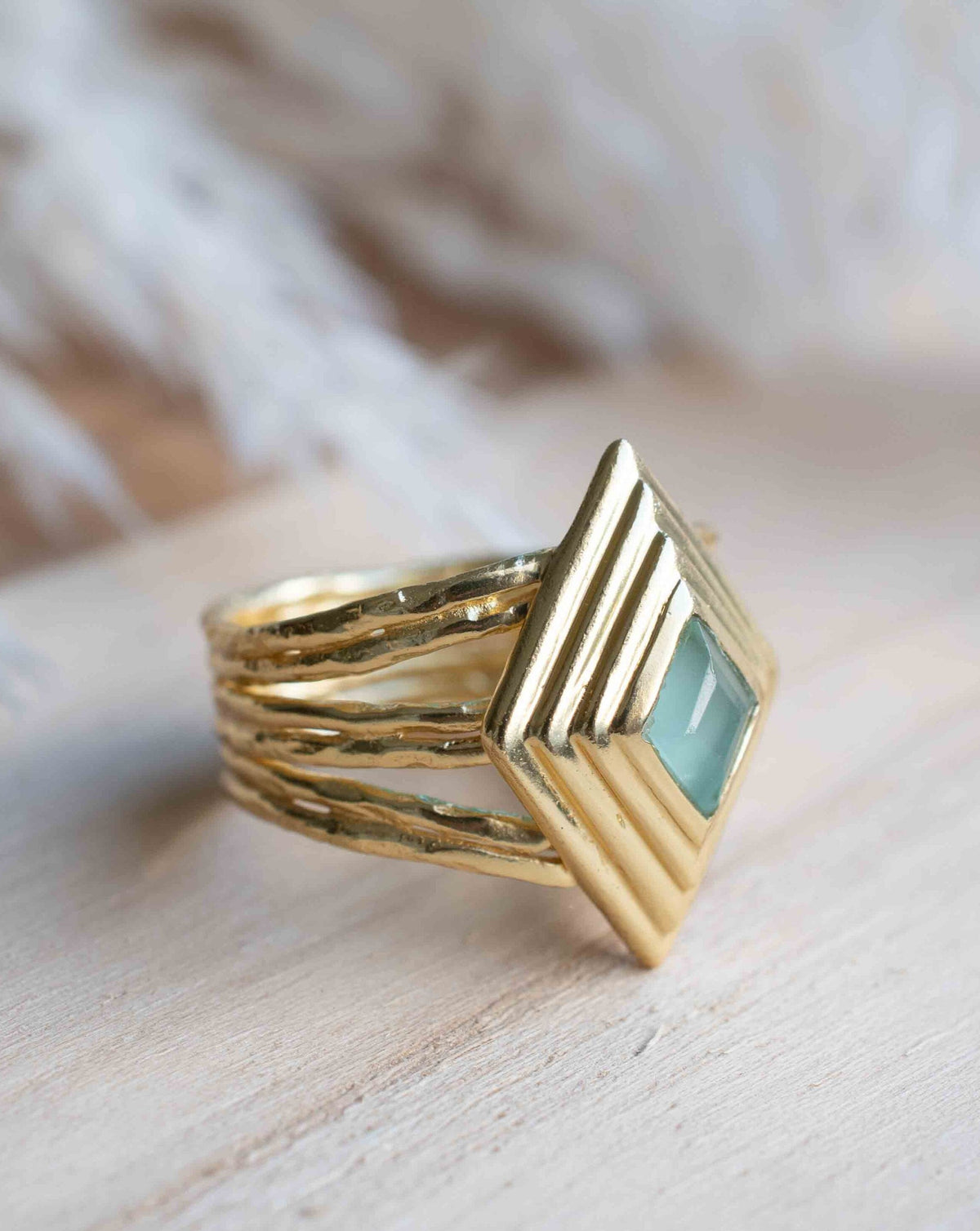 Gold Plated 18k Aqua Chalcedony * Gemstone Ring * Handmade * Statement * Natural * Organic*Gift for her*Jewelry*Bycila*May Birthstone*BJR302