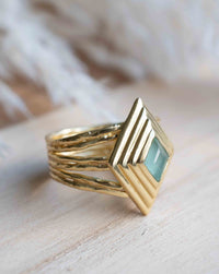 Gold Plated 18k Aqua Chalcedony * Gemstone Ring * Handmade * Statement * Natural * Organic*Gift for her*Jewelry*Bycila*May Birthstone*BJR302