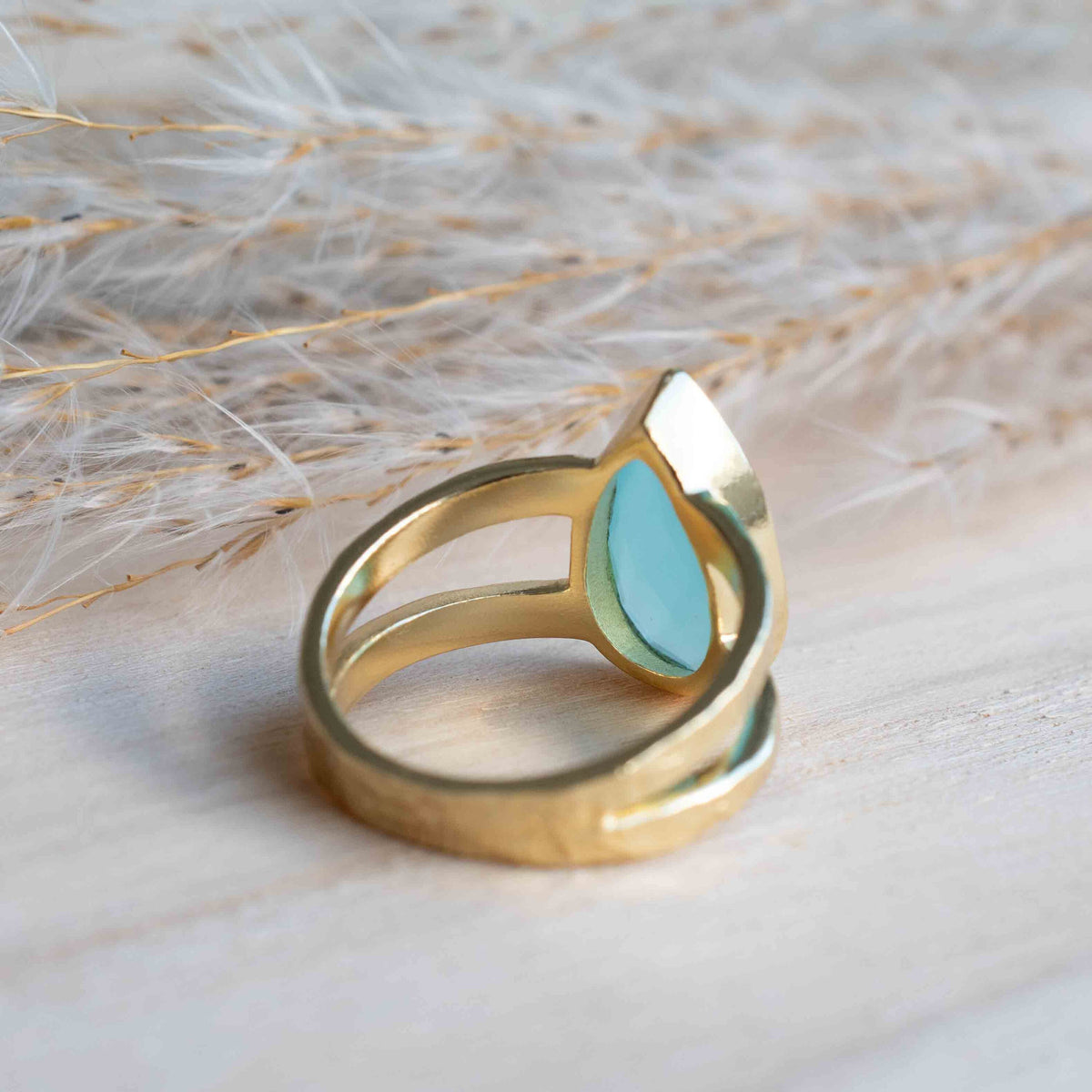 Gold Plated 18k Aqua Chalcedony * Gemstone Ring * Handmade * Statement * Natural * Organic*Gift for her*Jewelry*Bycila*May Birthstone*BJR308