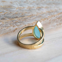 Gold Plated 18k Aqua Chalcedony * Gemstone Ring * Handmade * Statement * Natural * Organic*Gift for her*Jewelry*Bycila*May Birthstone*BJR308