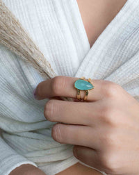 Gold Plated 18k Aqua Chalcedony * Gemstone Ring * Handmade * Statement * Natural * Organic*Gift for her*Jewelry*Bycila*May Birthstone*BJR308