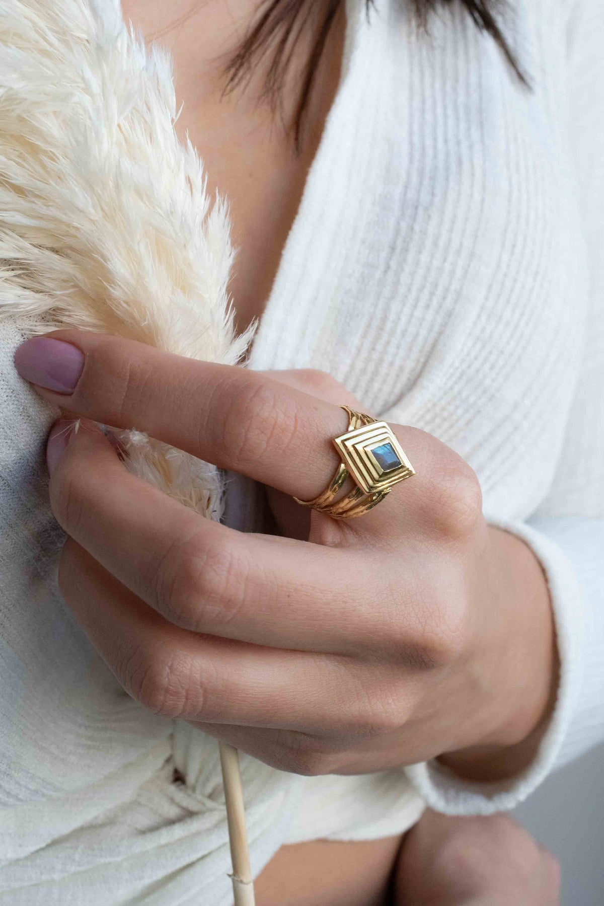 Rainbow Labradorite Ring * Gold Ring * Gemstone * Gold Plated * Statement *Bridal *Wedding * Natural * Thin *Handmade BJR301