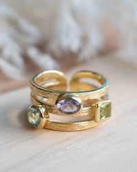 Amethyst hydro , Peridot hydro & Blue Topaz hydro Ring * 18k Gold Plated Ring * Statement Ring * handmade *Adjustable * Boho BJR312