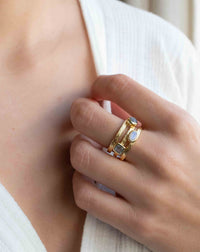 Moonstone, Labradorite & Blue Topaz hydro Ring * 18k Gold Plated Ring * Statement Ring * handmade *Adjustable * Boho BJR311