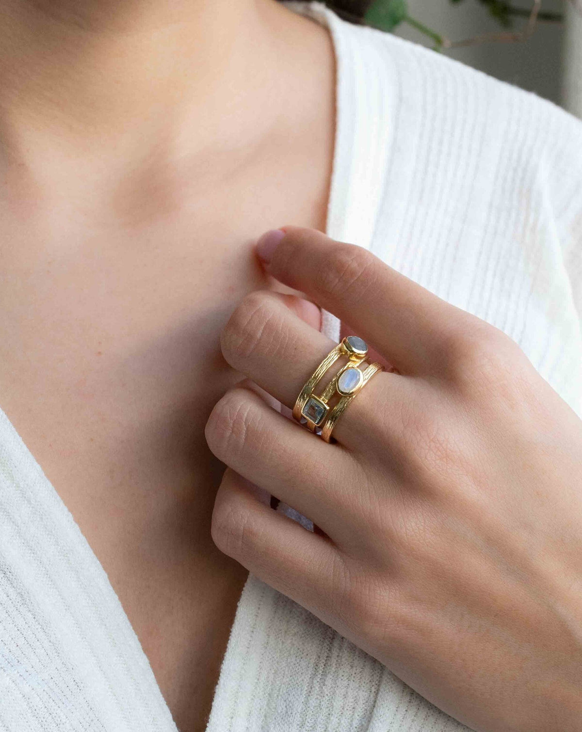 Moonstone, Labradorite & Blue Topaz hydro Ring * 18k Gold Plated Ring * Statement Ring * handmade *Adjustable * Boho BJR311