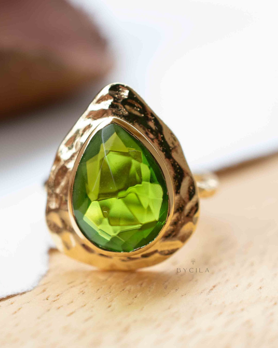 Peridot hydro Gold Plated Ring * Statement Ring * Green Stone * Gold Ring * Large Ring Statement * August Birthstone BJR296