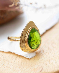 Peridot hydro Gold Plated Ring * Statement Ring * Green Stone * Gold Ring * Large Ring Statement * August Birthstone BJR296