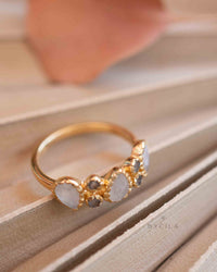 Labradorite & Moonstone Gold Plated Ring * Statement Ring * Gemstone Ring * Pink * Bridal Ring * Wedding Ring * Organic Ring * BJR320