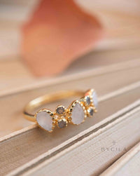 Labradorite & Moonstone Gold Plated Ring * Statement Ring * Gemstone Ring * Pink * Bridal Ring * Wedding Ring * Organic Ring * BJR320