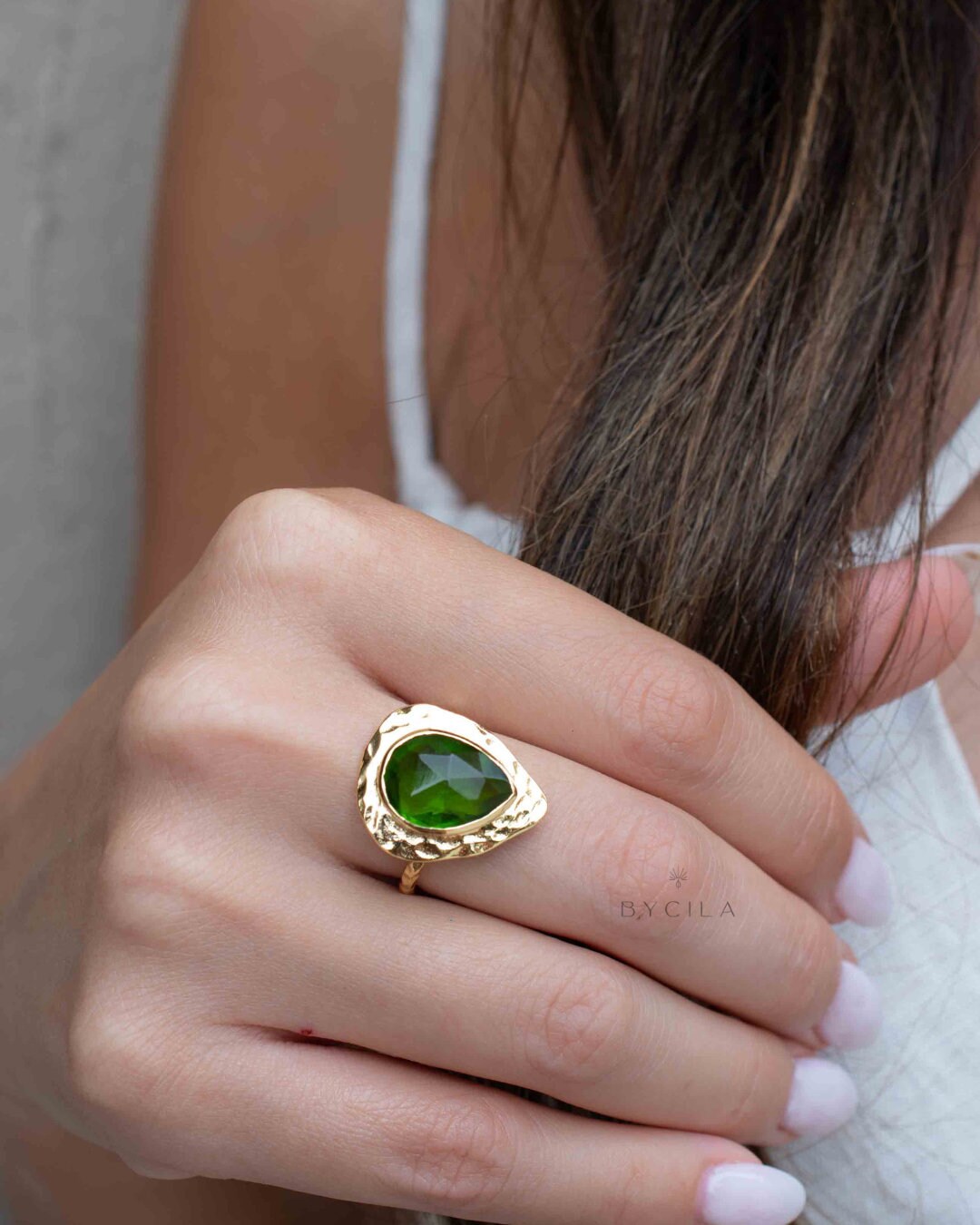 Peridot hydro Gold Plated Ring * Statement Ring * Green Stone * Gold Ring * Large Ring Statement * August Birthstone BJR296