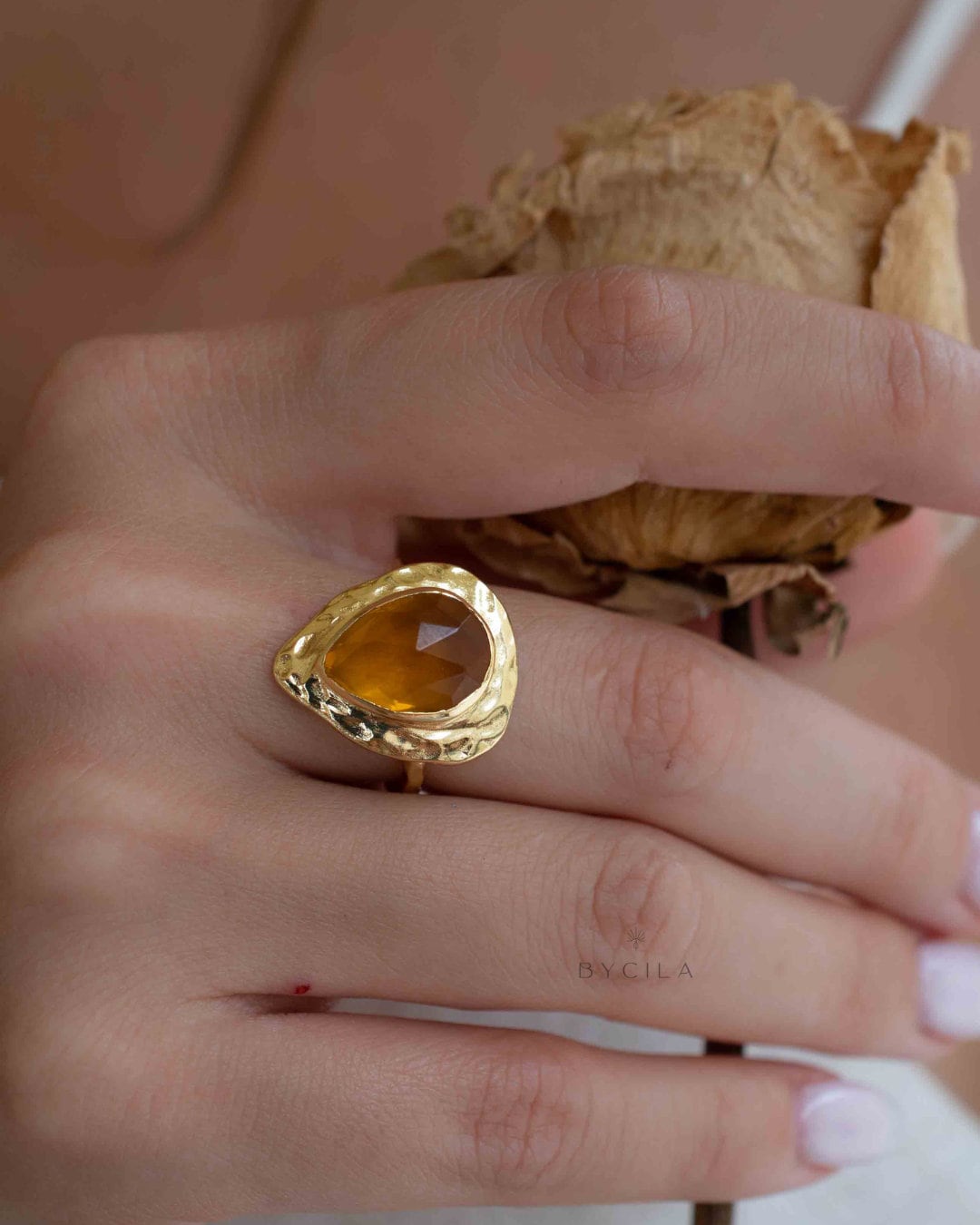 Citrine hydro Gold Plated Ring * Statement Ring * Yellow Stone * Gold Ring * Large Ring Statement * BJR294