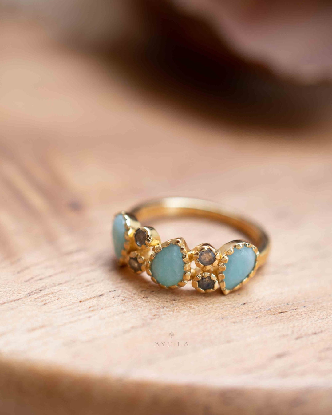 Amazonite & Labradorite Gold Plated Ring * Statement Ring * Gemstone Ring * Green * Bridal Ring * Wedding Ring * Organic Ring * BJR321