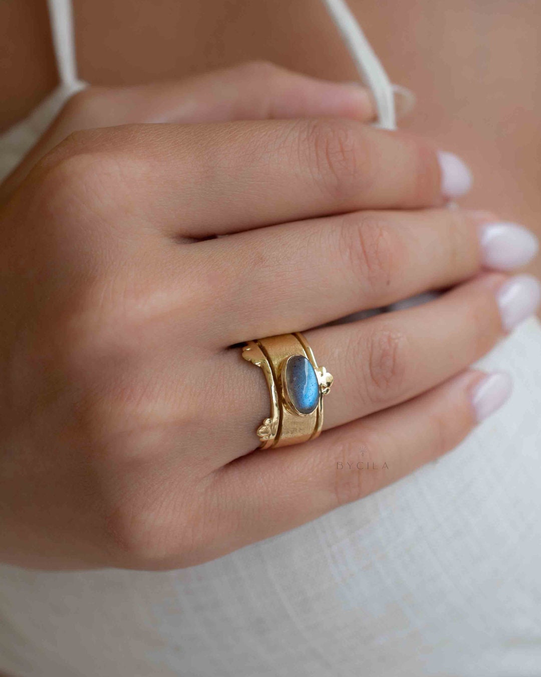 Rainbow Labradorite Ring * Gold Ring * Gemstone * Gold Plated * Statement *Bridal *Wedding * Natural * Thin *Handmade BJR313