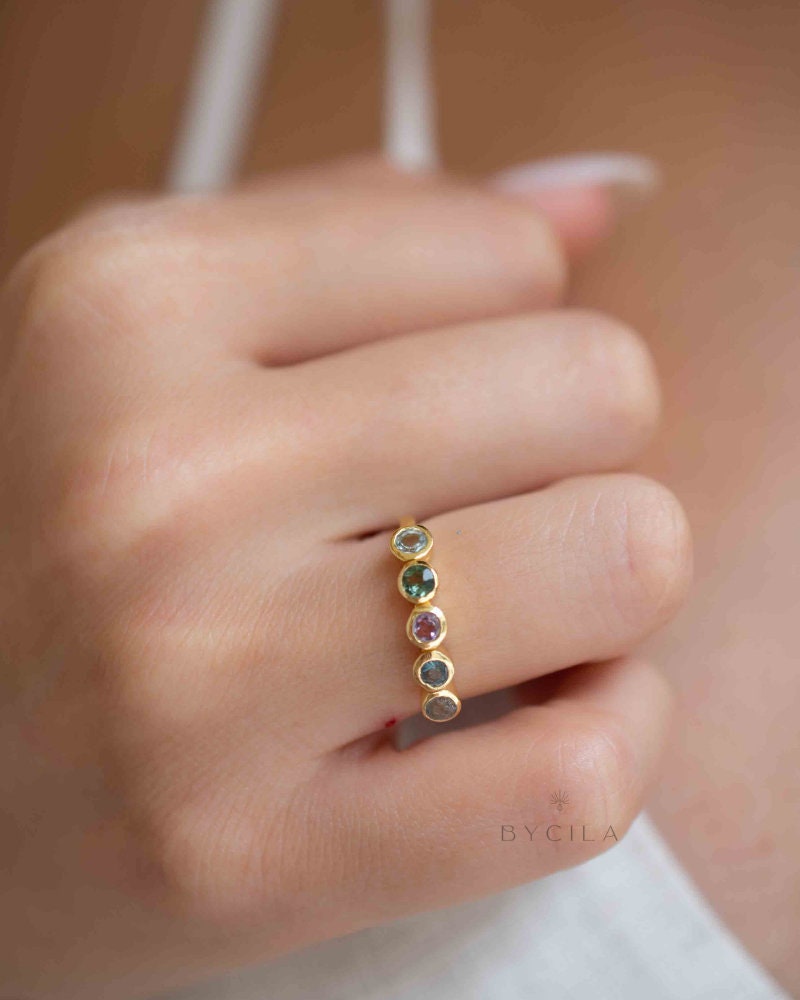 Gemstones Gold Ring * Labradorite, Iolite hydro, Amethyst, Green Tourmaline hydro, Blue Topaz *Statement Birthstone*Gold Plated Ring*BJR166